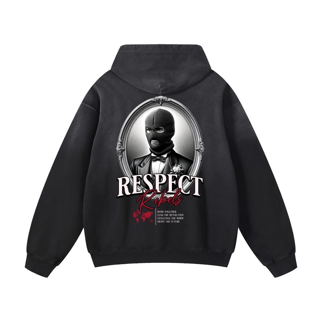 Black Sunfade Respect Rebels Heavyweight Oversized Hoodie