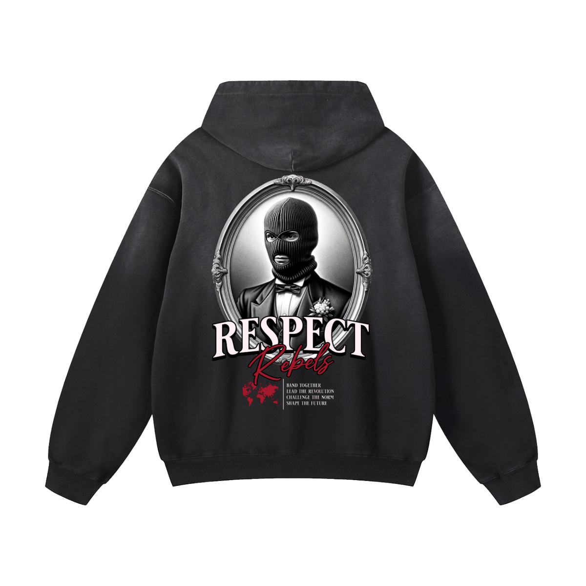Black Sunfade Respect Rebels Heavyweight Oversized Hoodie