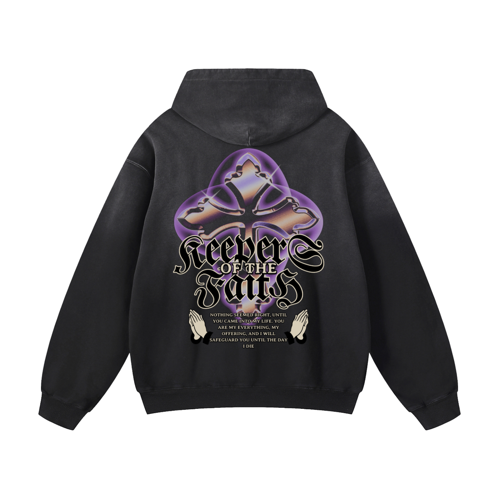 Black Sunfade Retro Cross Heavyweight Oversized Hoodie
