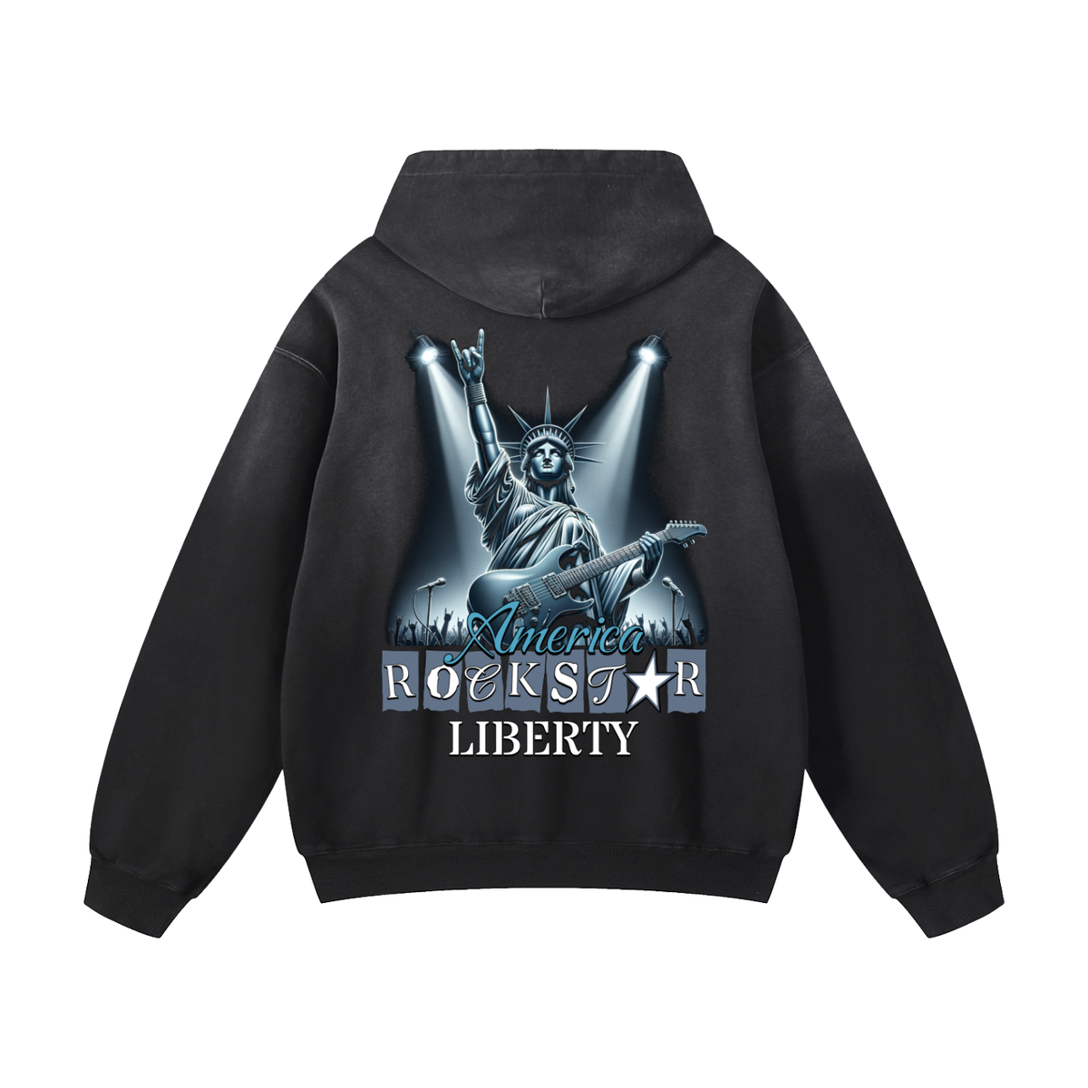 Black Sunfade Rockstar Liberty Heavyweight Oversized Hoodie