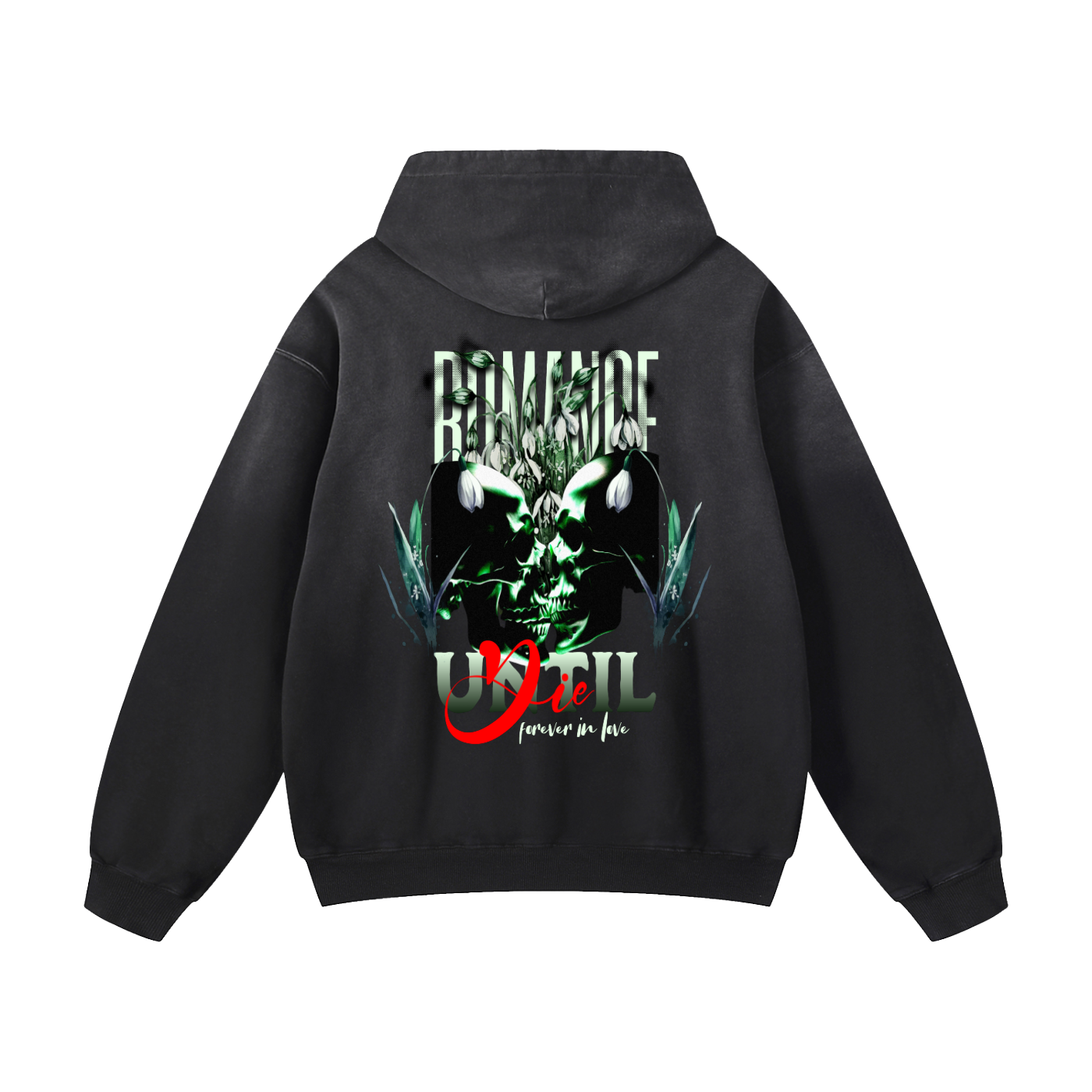 Black Sunfade Romance Until Die Heavyweight Oversized Hoodie