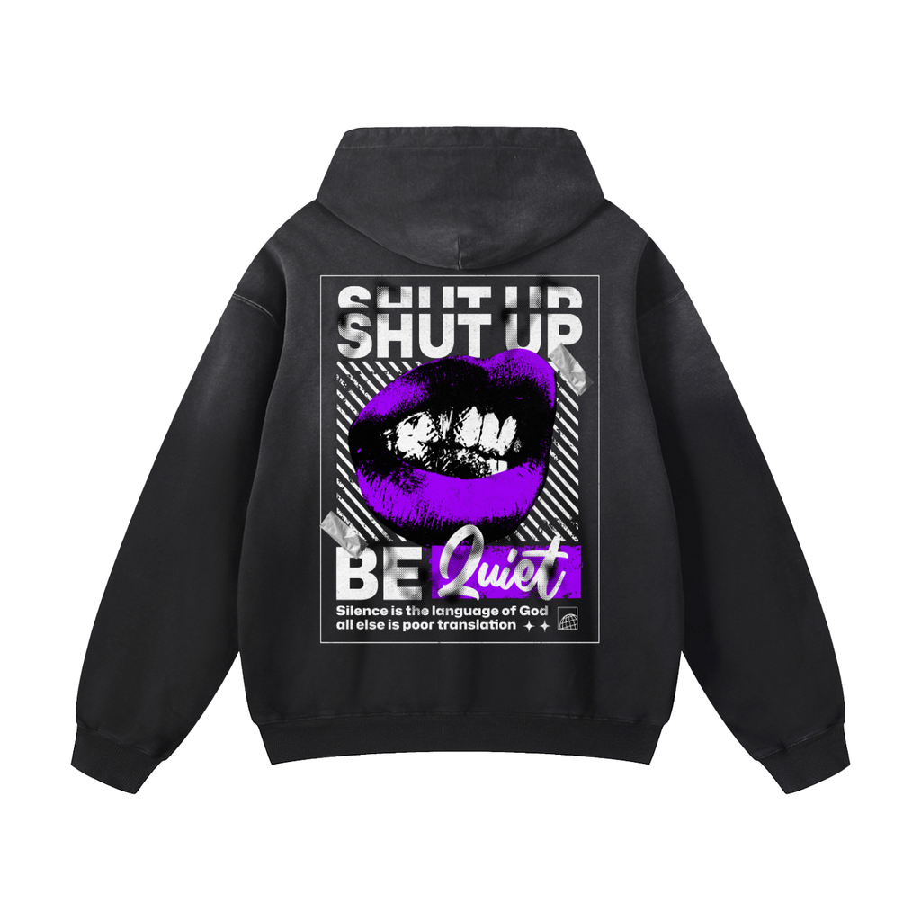 Black Sunfade Shut Up Be Quiet Heavyweight Oversized Hoodie