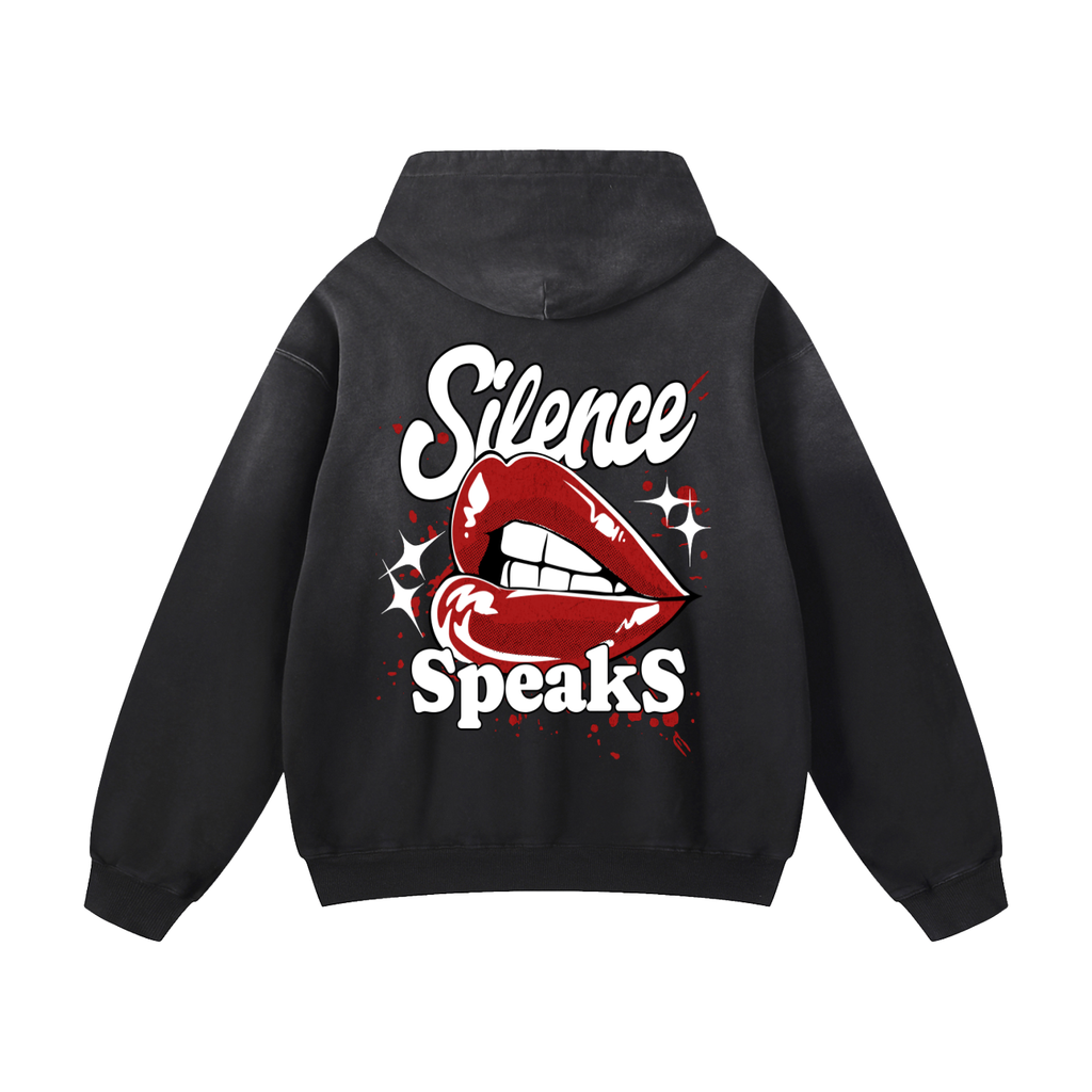 Black Sunfade Silence Speaks Heavyweight Oversized Hoodie