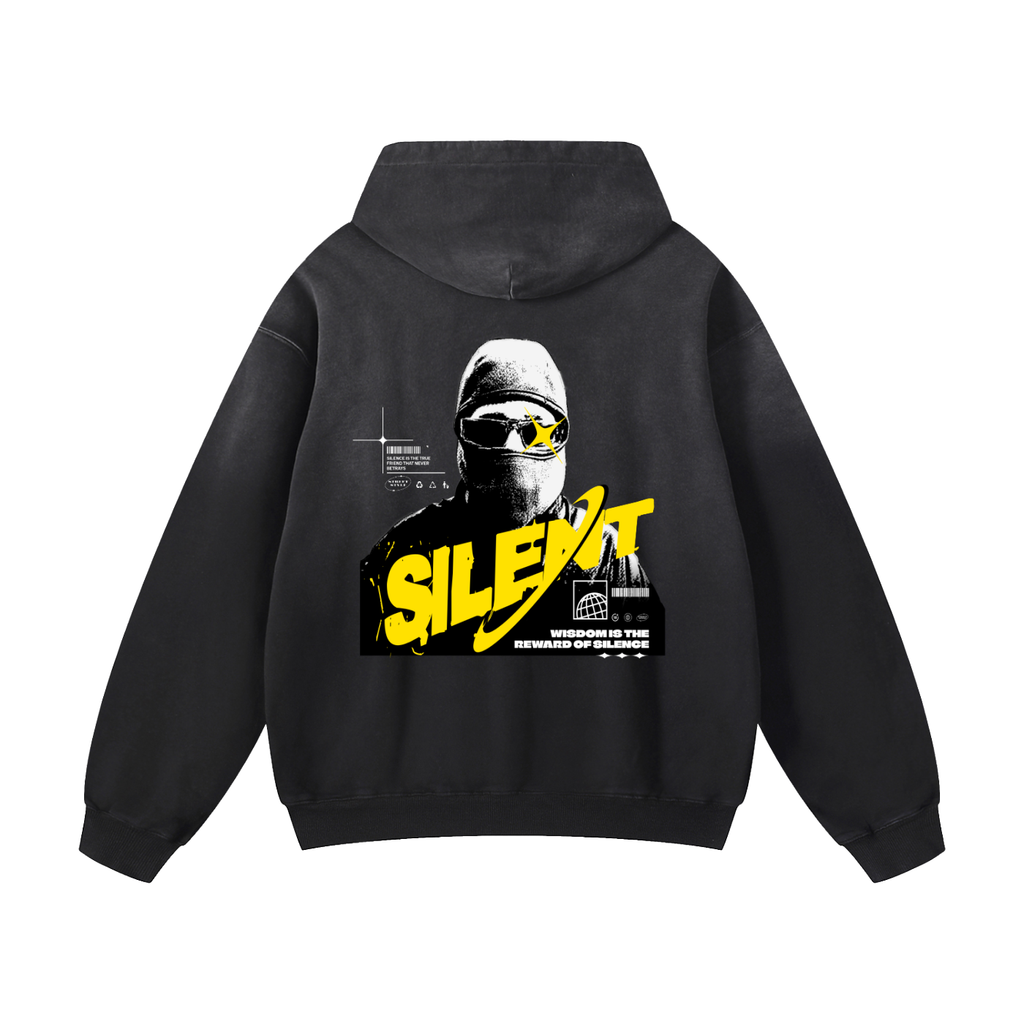 Black Sunfade Silent Heavyweight Oversized Hoodie