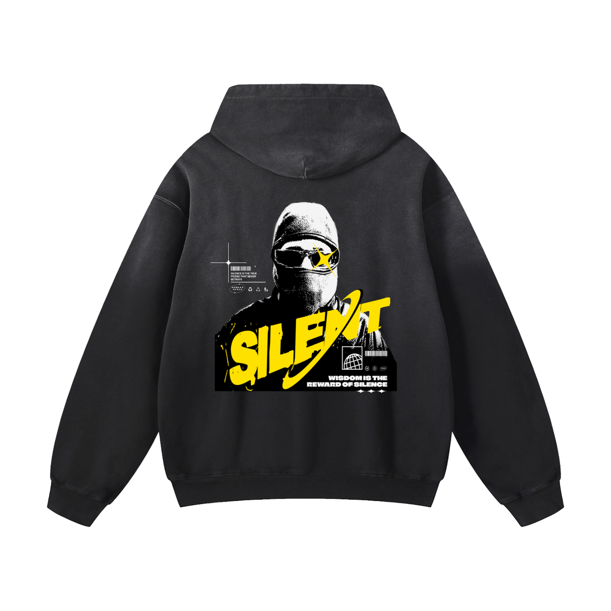 Black Sunfade Silent Heavyweight Oversized Hoodie