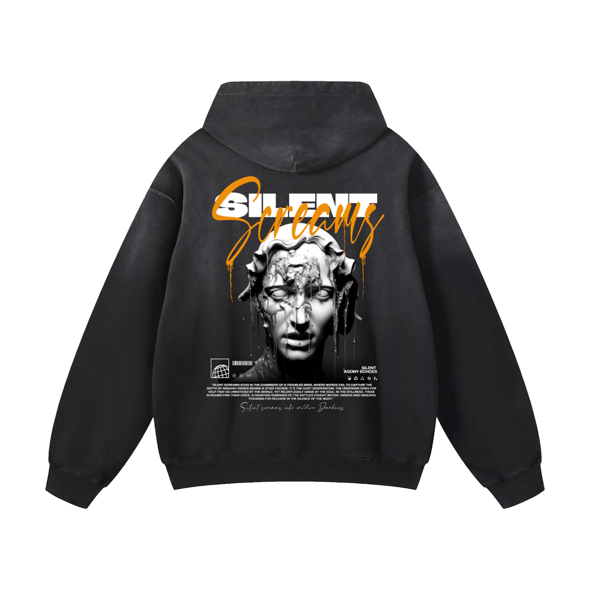 Black Sunfade Silent Screams Heavyweight Oversized Hoodie