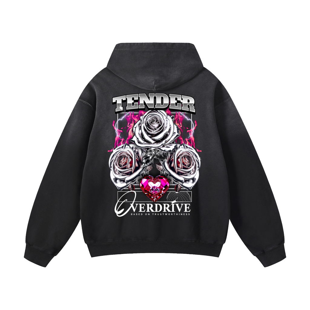 Black Sunfade Silver Rose Heavyweight Oversized Hoodie