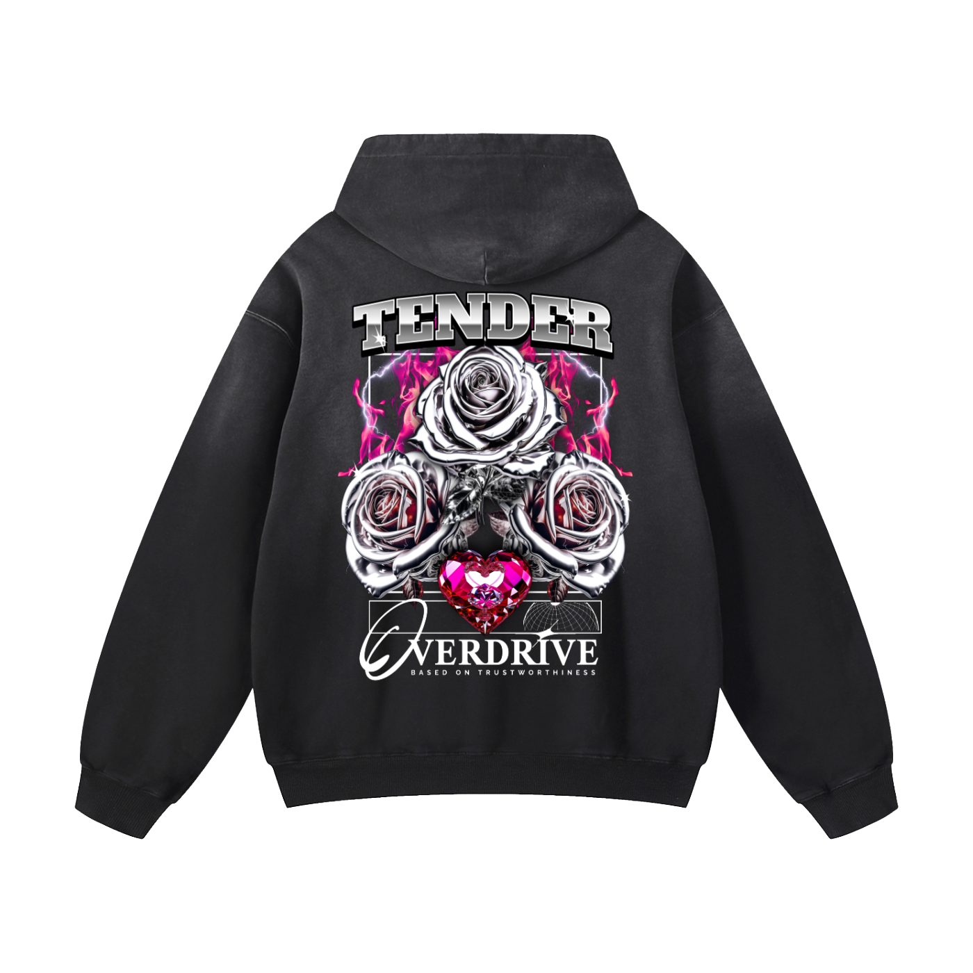 Black Sunfade Silver Rose Heavyweight Oversized Hoodie