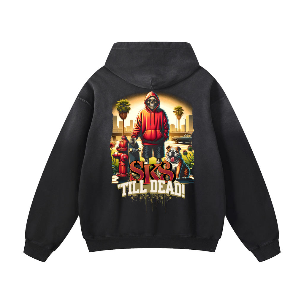 Black Sunfade Sk8 Till Dead Heavyweight Oversized Hoodie