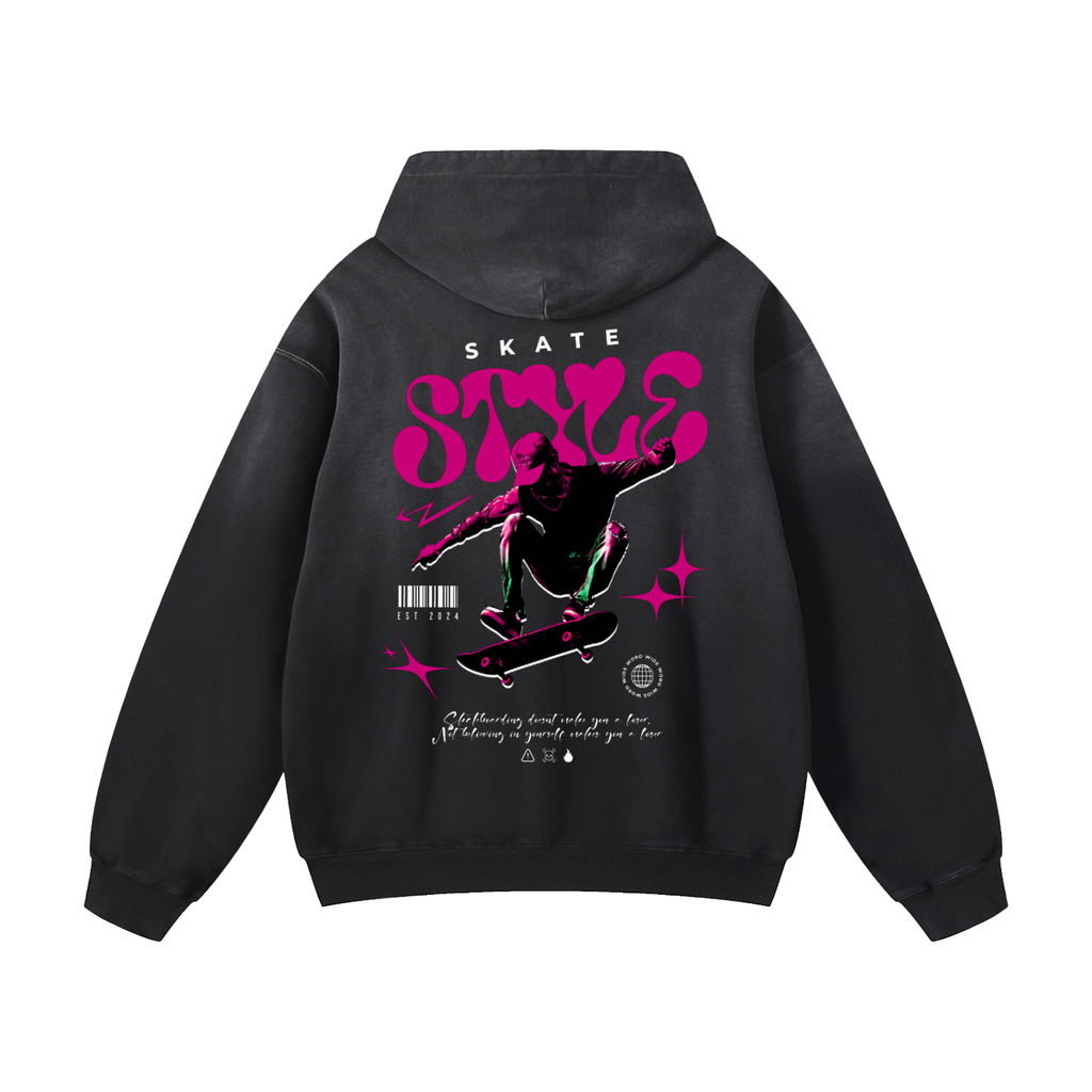Black Sunfade Skate Style Heavyweight Oversized Hoodie
