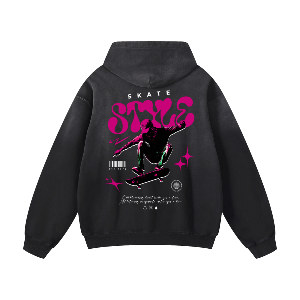 Black Sunfade Skate Style Heavyweight Oversized Hoodie