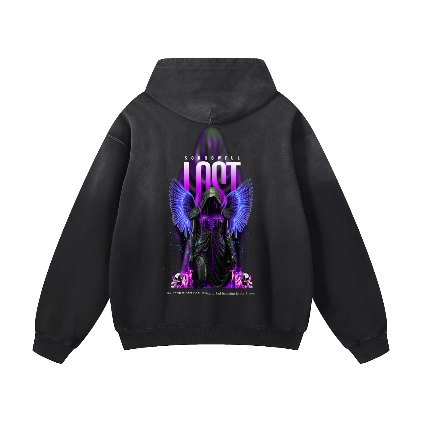 Black Sunfade Sorrowful Lost Heavyweight Oversized Hoodie