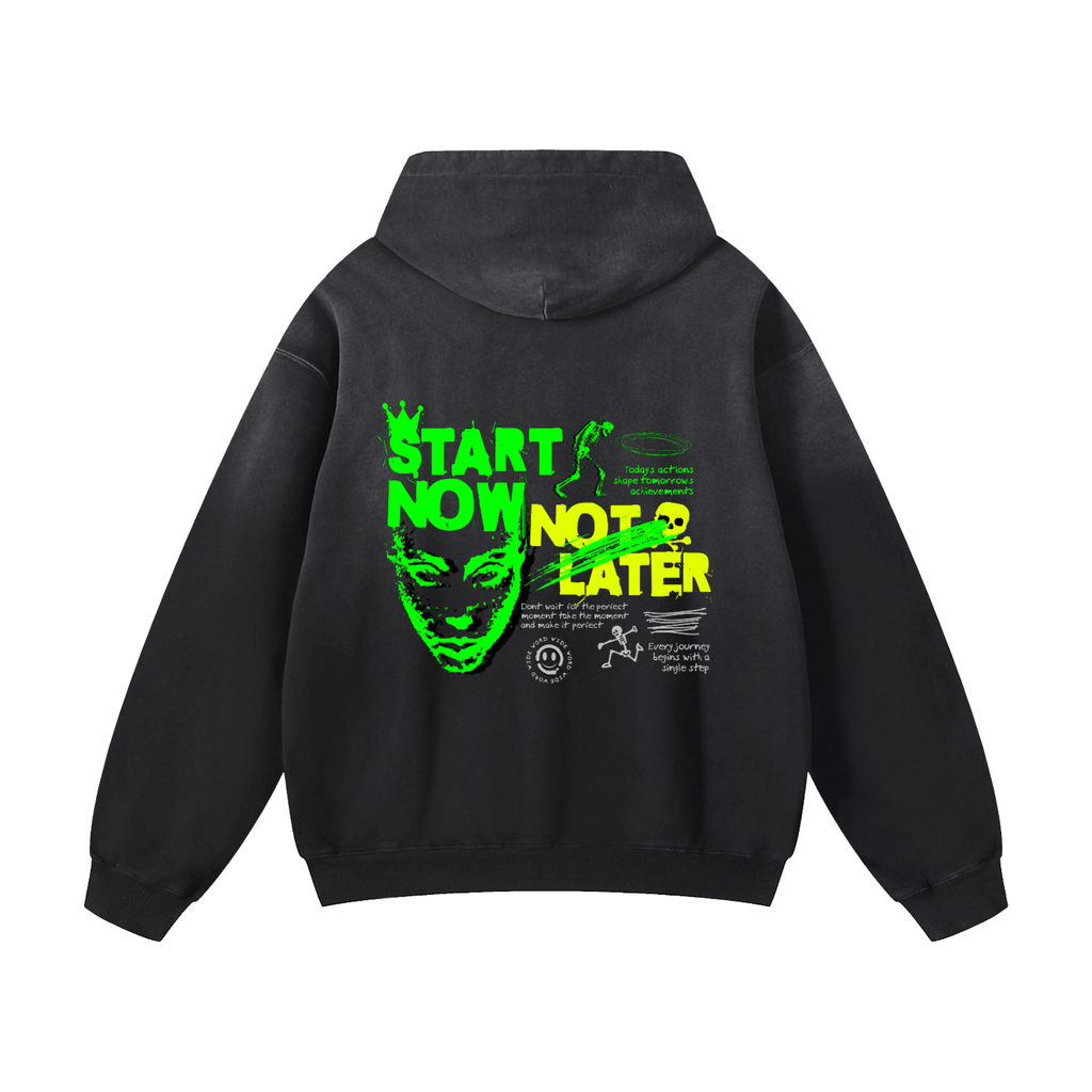 Black Sunfade Start Now Not Later Heavyweight Oversized Hoodie