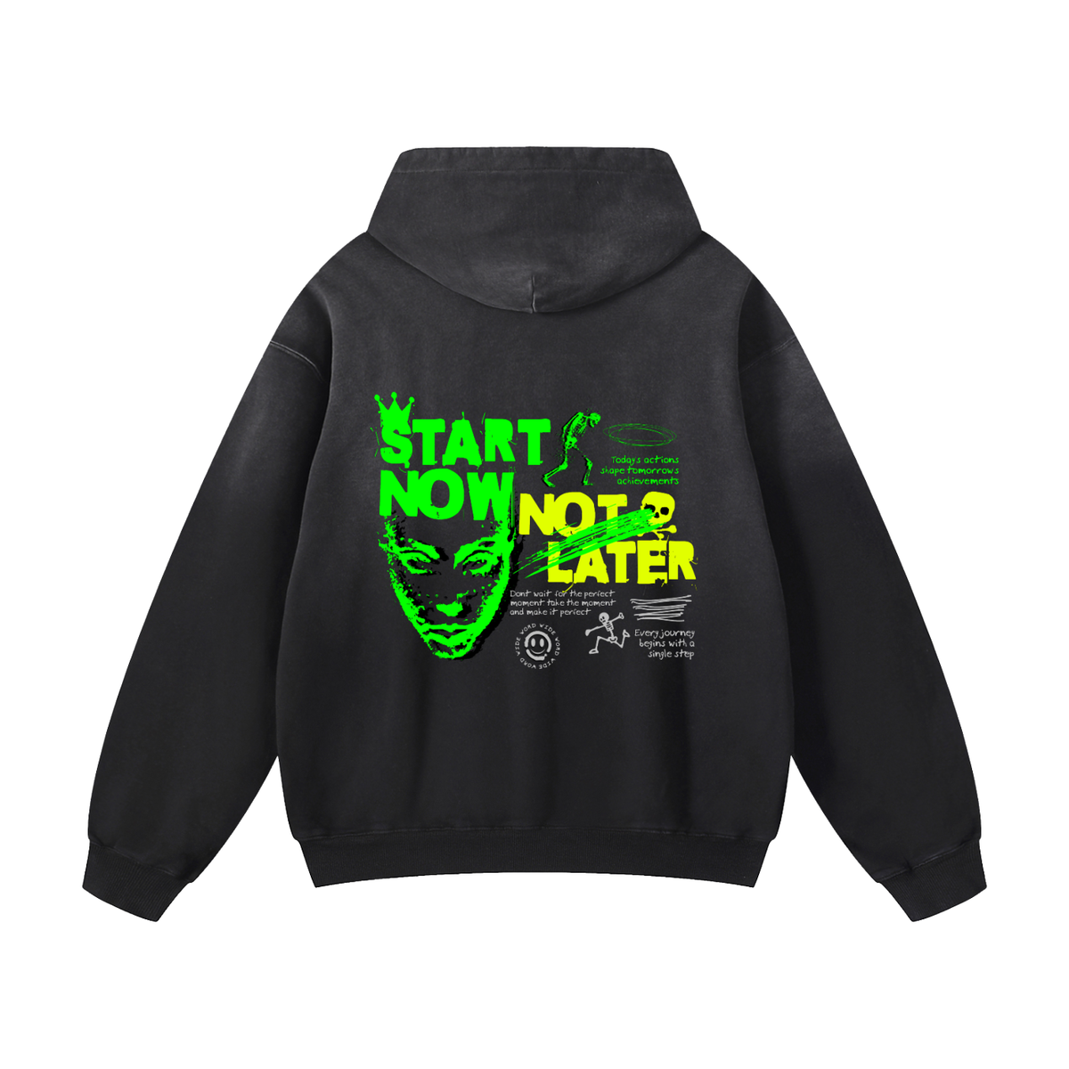 Black Sunfade Start Now Not Later Heavyweight Oversized Hoodie