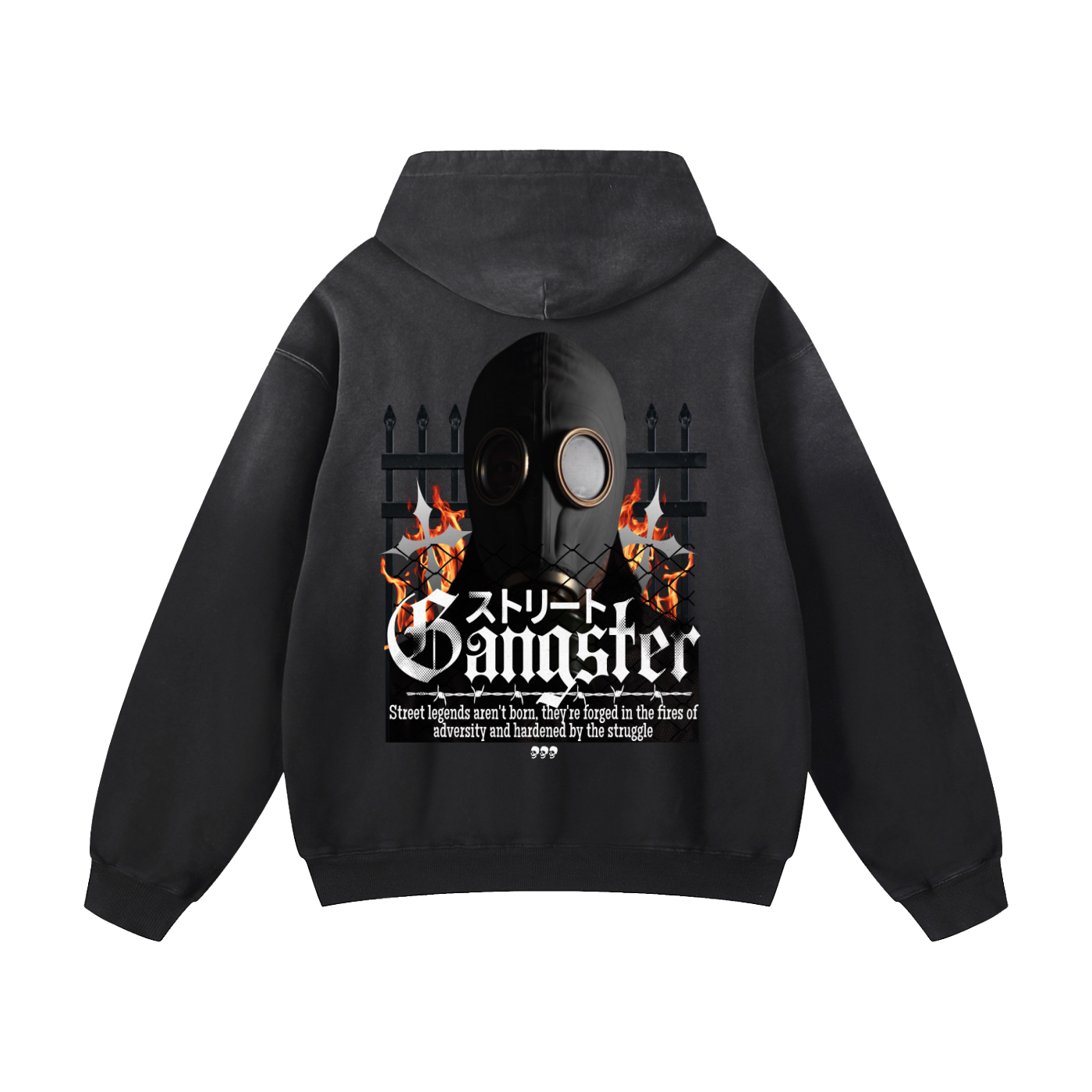 Black Sunfade Street Gangster Heavyweight Oversized Hoodie