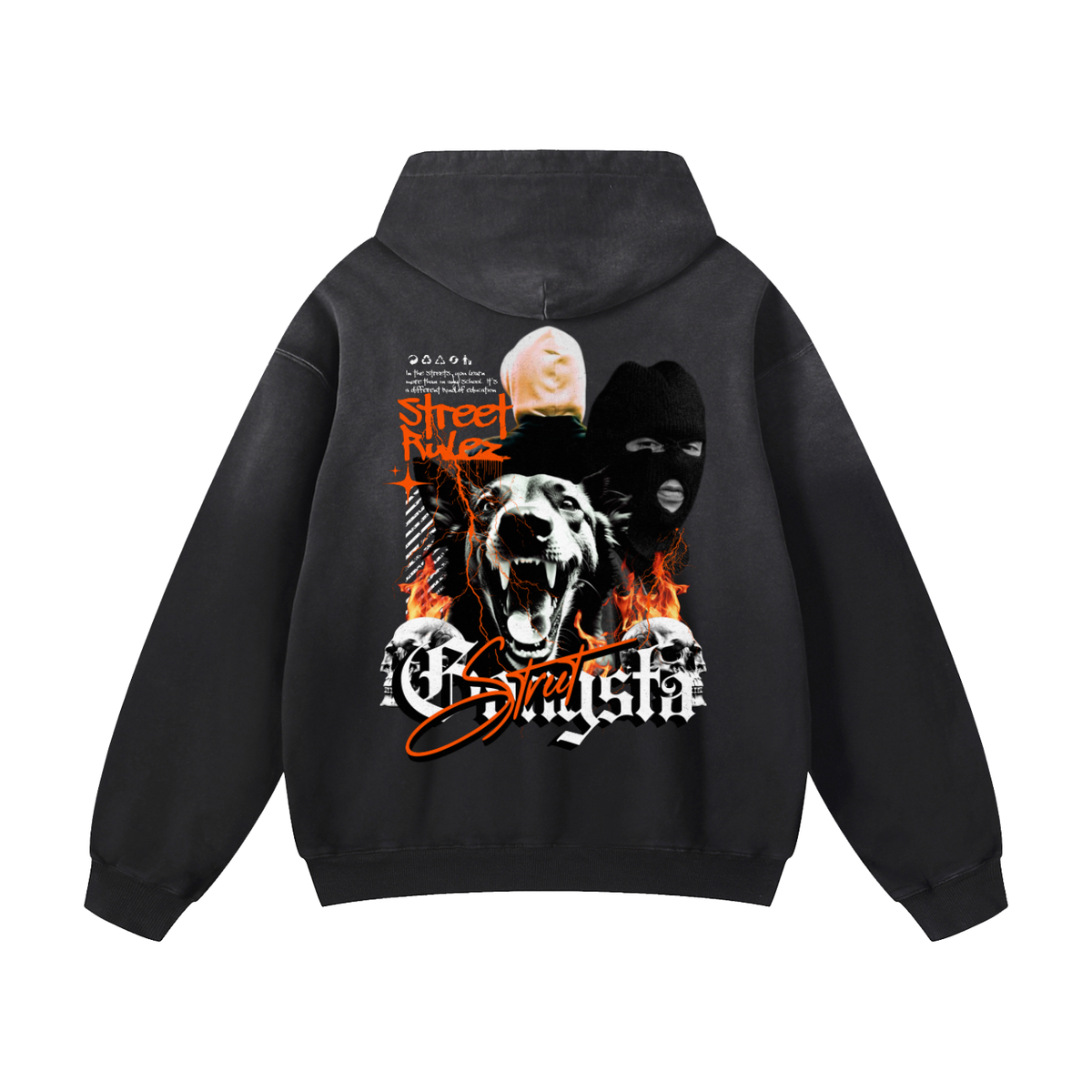 Black Sunfade Street Gangster Heavyweight Oversized Hoodie