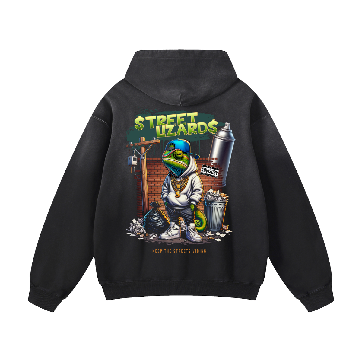 Black Sunfade Street Lizard Heavyweight Oversized Hoodie