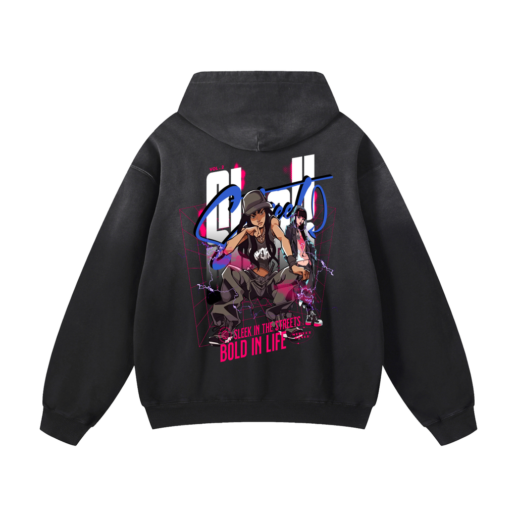 Black Sunfade Street Sleek Heavyweight Oversized Hoodie