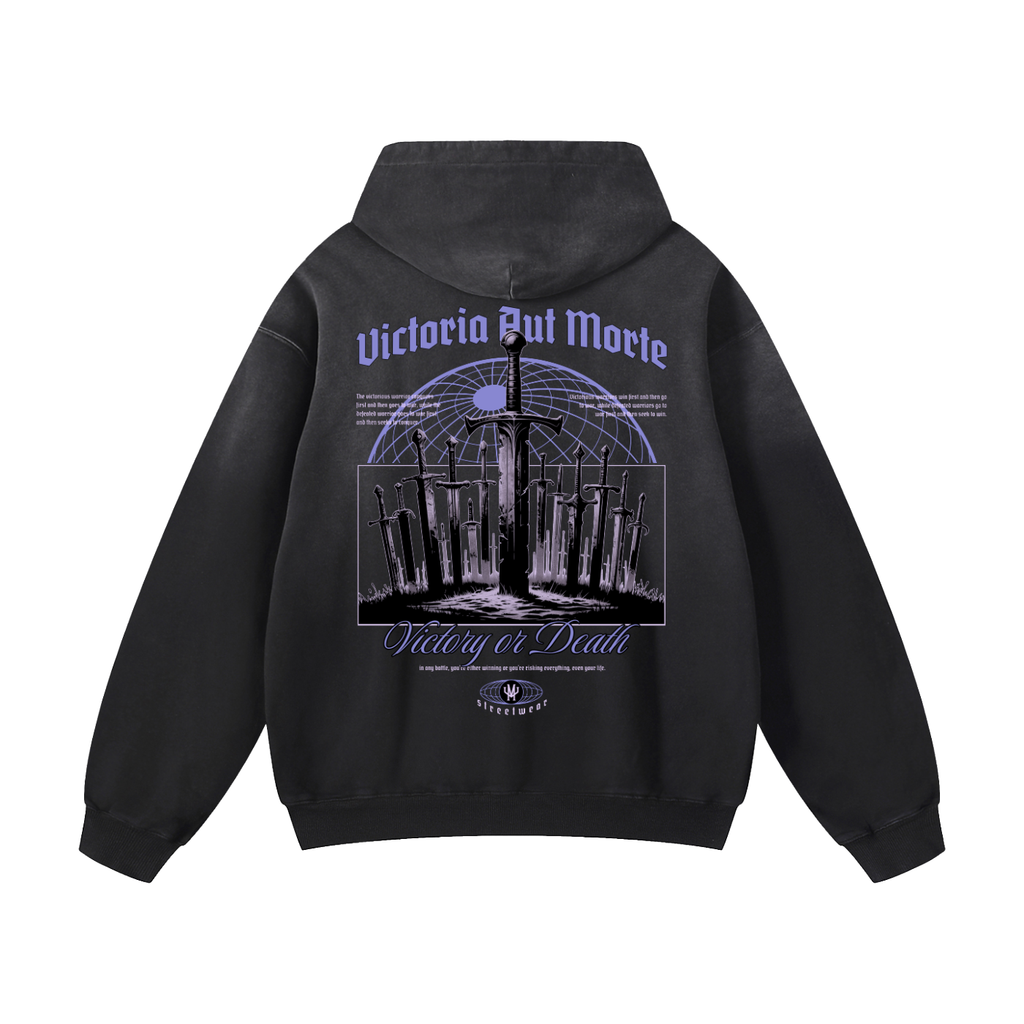 Black Sunfade Victory Or Death Heavyweight Oversized Hoodie
