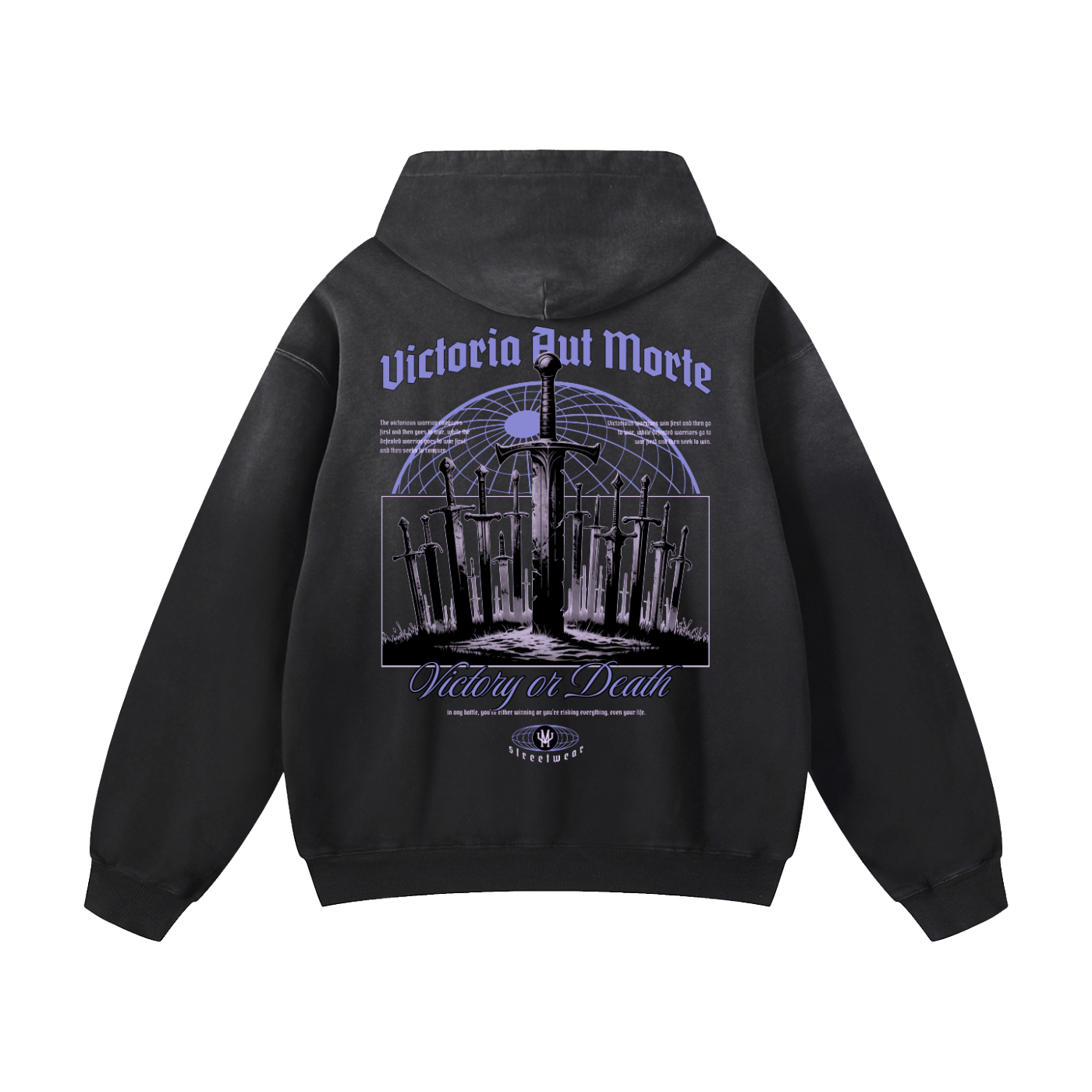 Black Sunfade Victory Or Death Heavyweight Oversized Hoodie