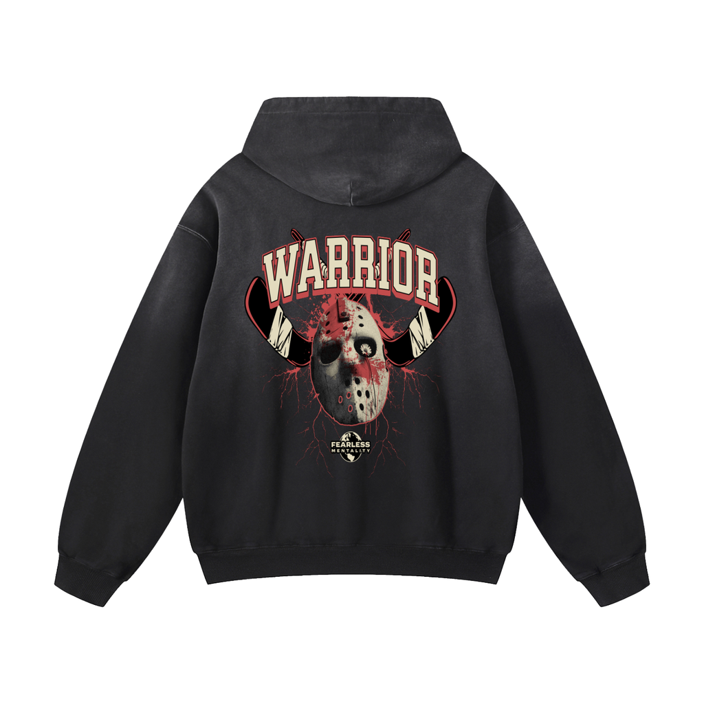 Black Sunfade Warrior Heavyweight Oversized Hoodie