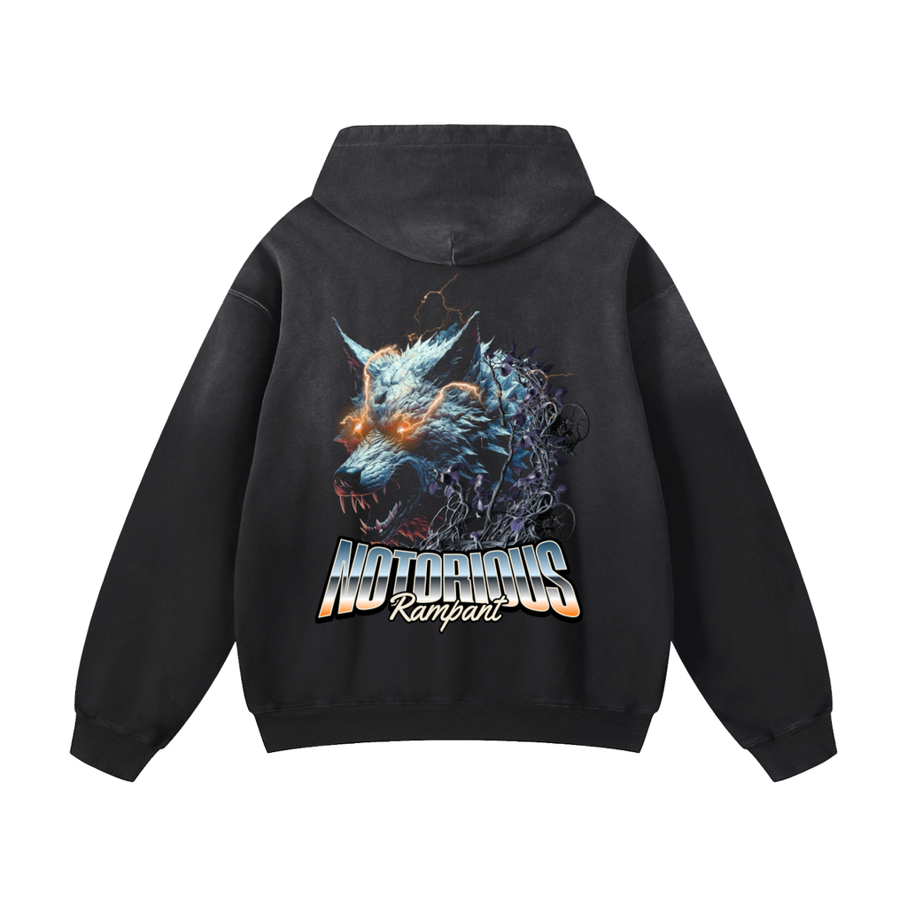 Black Sunfade Wolf Graphic Heavyweight Oversized Hoodie
