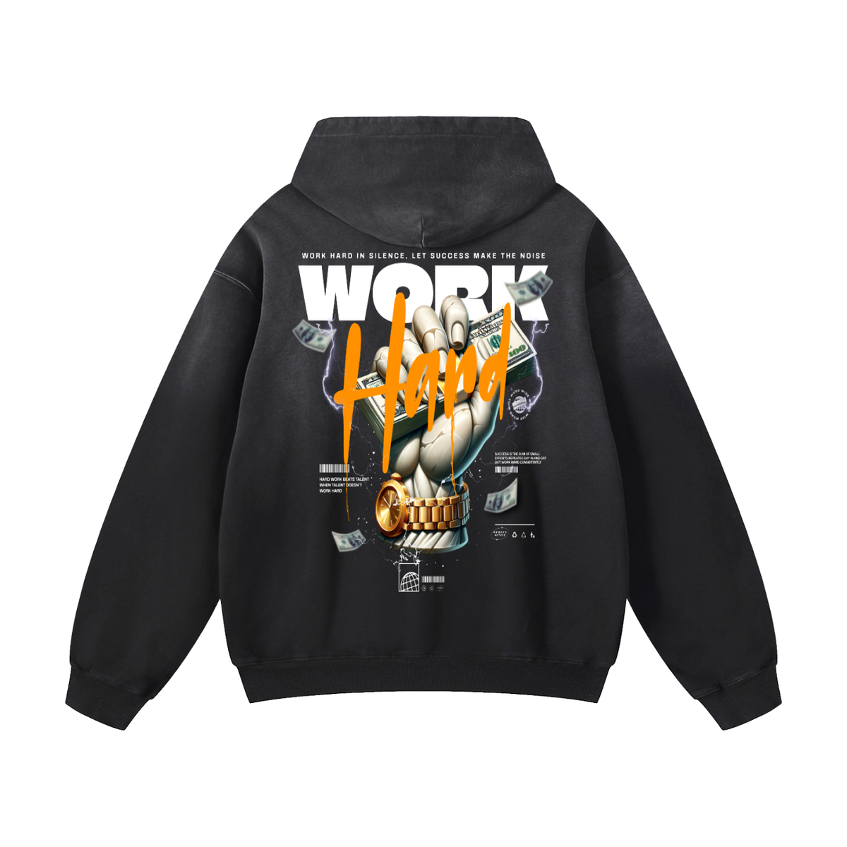 Black Sunfade Work Hard Heavyweight Oversized Hoodie