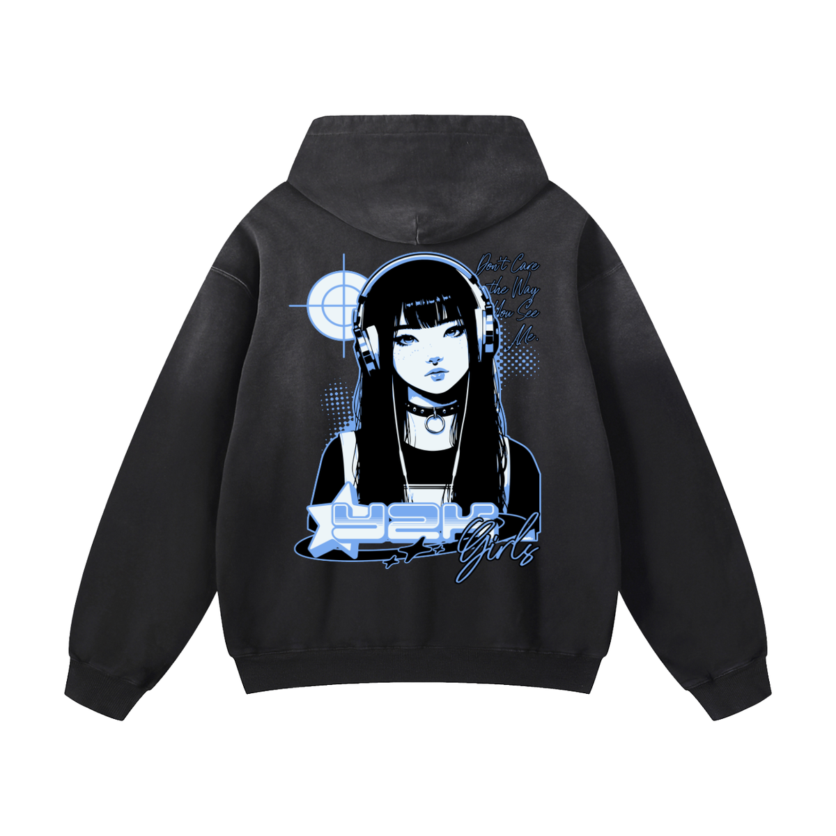 Black Sunfade Y2K Girl Heavyweight Oversized Hoodie